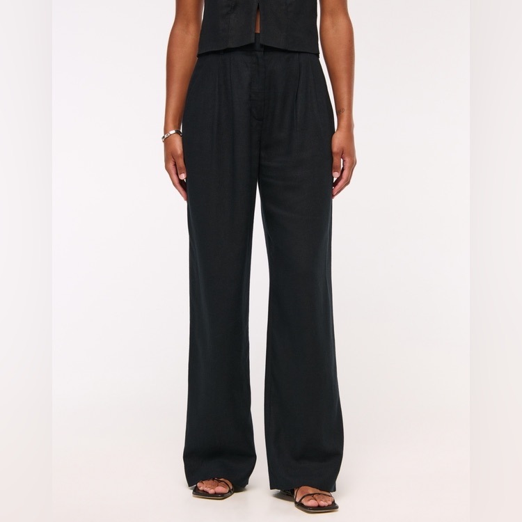 Abercrombie & Fitch Black Wide Leg Sloane Dress Pants In Linen Blend Sz Mr